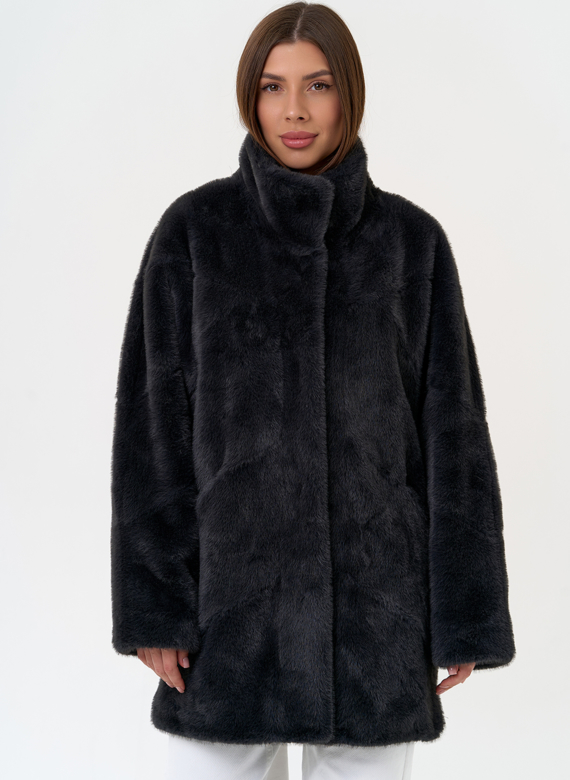 Женская шуба из эко меха с воротником стойкой