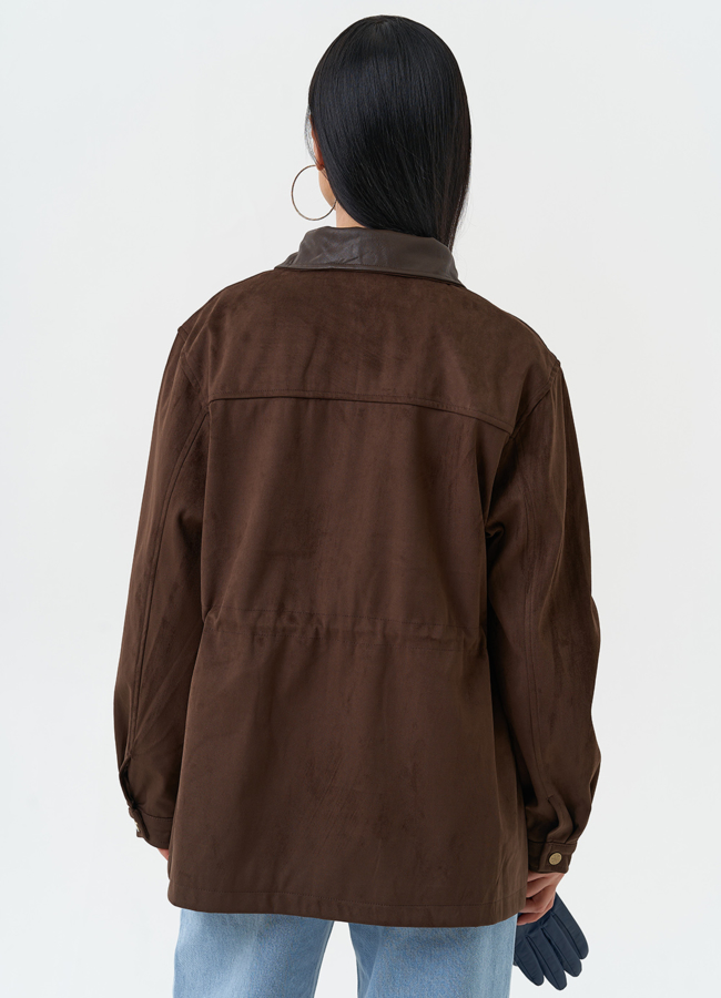 фото Женская парка из эко замши коричневого цвета модель № 30376