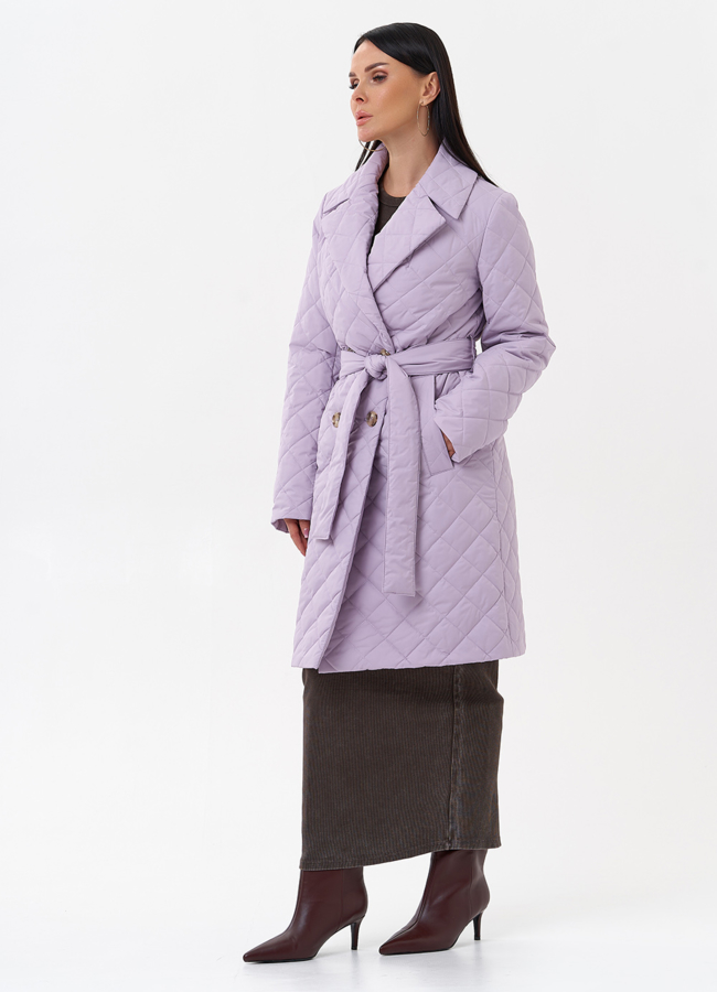Женское стеганое полупальто с поясом модель № 29544 универмаг малина
