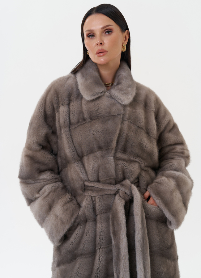 Шуба из скандинавской норки с поясом модель № 27701 в рассрочку