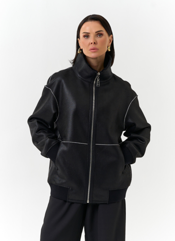 Женский бомбер из эко замши черного цвета Женский бомбер из эко замши черного цвета