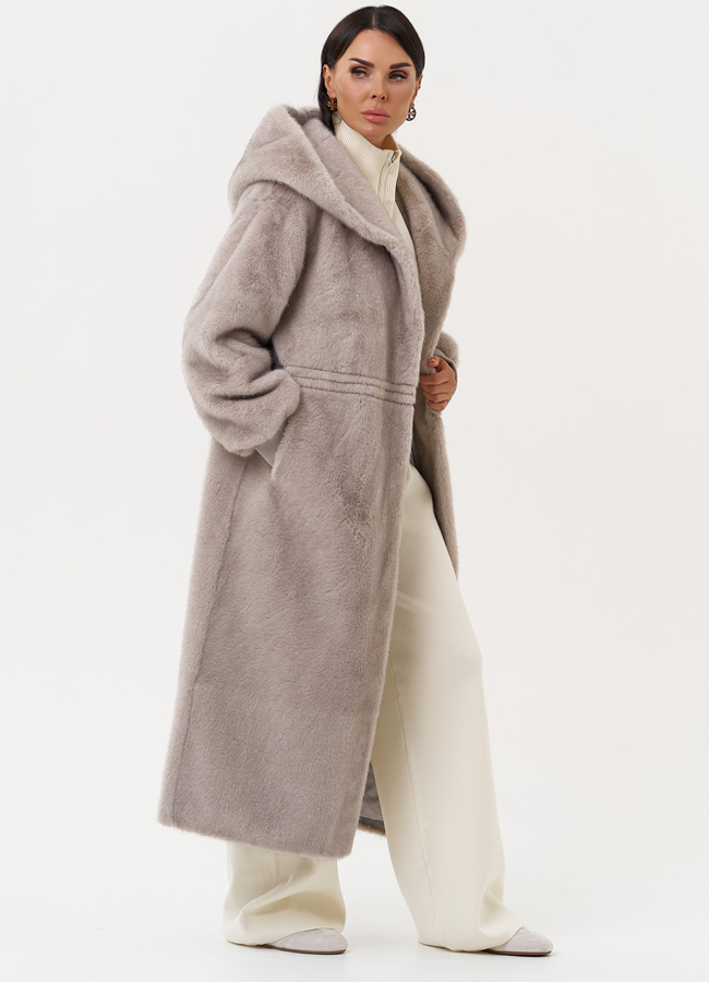 Женская шуба из эко меха с капюшоном модель № 31232 в рассрочку